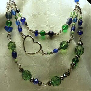 No705 Handmade statement necklace with rows of polished stones and earrings